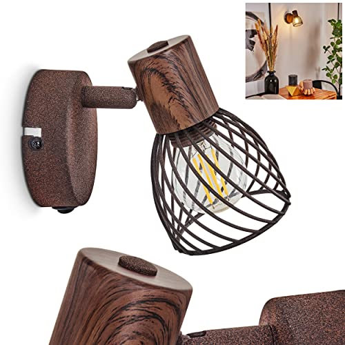 HOFSTEIN Wandleuchte Arjen, verstellbare Wandlampe aus Metall/Holz in Rost/Braun, 1-flammig, 1 x E14-Fassung, Wandspot im Retro/Vintage Design m. An-/Ausschalter am Gehäuse, ohne Leuchtmittel