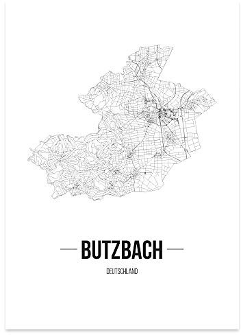 JUNIWORDS Stadtposter - Wähle Deine Stadt - Butzbach - 30 x 40 cm Poster - Schrift B - Weiß