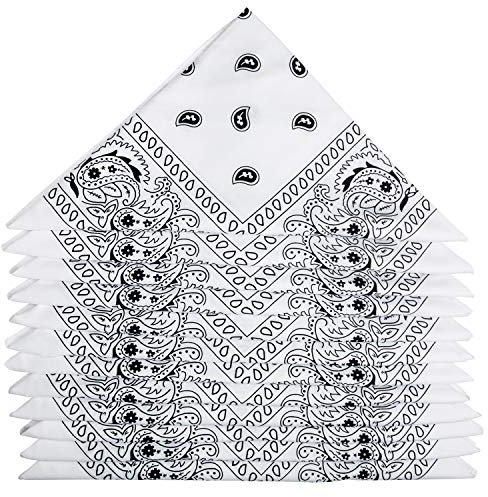 ZWOOS Bandanas, Lot de 12 Foulards Paisley, Bandeau, Mouchoirs pour Hommes et Femmes (Blanc)