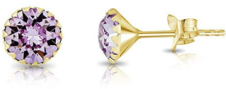 Orecchini Viola - Orecchini Punto Luce Argento 925 Placcati Oro con Cristalli Viola 6 mm - Orecchini Lilla - Orecchini Colorati - Orecchini Lovli - Orecchini Placcati Oro - Punti Luce Oro