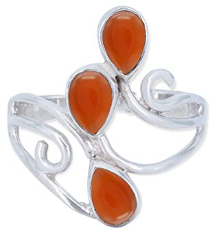 mantraroma Ring Damen Silber 925 Karneol Edelstein orange ausgefallen verspielt