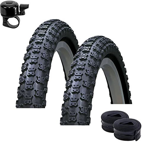 2 x Roverstone 20 Fahrradreifen Fahrradmantel Schwarz 54-406 (20 x 2,125) + 2 passende Schläuche AV inkl. Fahrradklingel