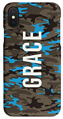 Tirita Personalised Custom Initials Hard Phone Case/Cover compatible with iPhone Xr Camouflage Camo Pattern [07 - Turquoise Blue]