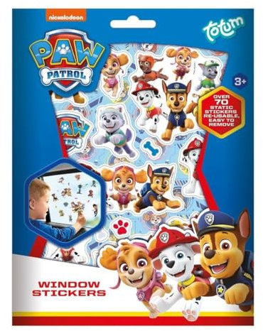PAW PATROL Patrol Fenstersticker mit über 70 wiederverwendbaren Aufklebern und einer Landschaftsszene, 720879, Blau, 70 Aufkleber