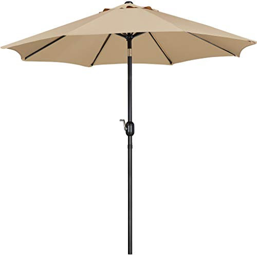 Yaheetech Sonnenschirm Balkon Rund Terrassenschirm 270 cm Gartenschirm Knickbar Kurbelschirm mit Kurbelrichtung UV Schutz UPF 50+, Tan