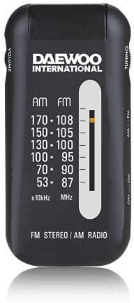 Daewoo Radio de Bolsillo DRP-9 | Radio Analógica Pequeña | Transistor Radio AM/FM | Alatavoz Frontal | Salida de Auriculares | Color Gris