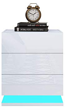 Generic Nachttisch Hochglanz Front Nachtschrank 3 Schubladen mit Led Beleuchtung Beistelltisch für Wohnzimmer Schlafzimmer 50 x 35 x 60cm (Weiß), BT04-3