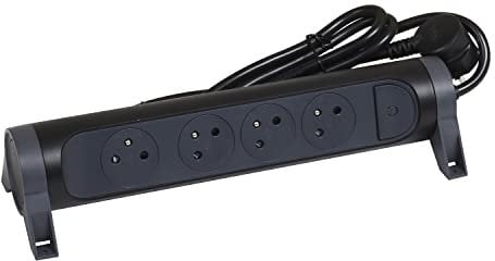 LEGRAND - Multiprise Rotative Avec Interrupteur à Voyant LED - 4 Prises Surface avec Terre - Cordon 3m - Noir et Gris Foncé