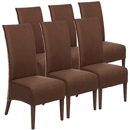 kreatives Wohnen Rattanstühle 6er Set Esszimmer Stühle 6 Stück Polsterstühle Antonio braun Polster Wildleder-Optik, Holz, Hellbraun, Extra breit