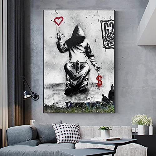 Banksy Love Over Money Leinwand Gemälde Poster und moderne Drucke Wandkunst Bilder Industrial Style Wohnzimmer Dekor 40x65cm (16x26in) Ungerahmt