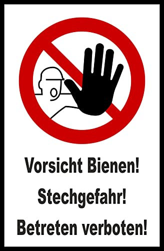 Melis-Folienwerkstatt Schild Vorsicht Bienen Stech-Gefahr 15x10cm - Bohrlöcher - 3mm Aluverbund – 20 VAR S00359-233-A