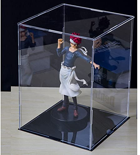 MEEC Vitrine acrylique transparente, boîte de comptoir de montage avec base noire, vitrine de protection anti-poussière pour figurines d'action, jouets à collectionner (20x20x30CM)