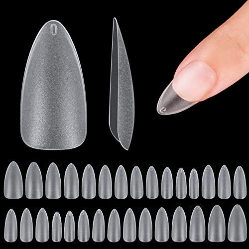 Beetles Matt Mittel Mandel Nagelspitzen, 240 Stück No-File Einweichen Vorgeformt Falsche Gel Nageltips in 15 Größen, Vorpolierte Künstliche Nagelspitzen für Frauen ultradünnes Design, Medium Almond