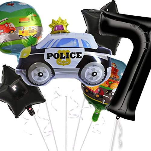 Ballon Set * POLIZEI * als Deko für Kindergeburtstag und Polizeiauto Mottoparty | mit Zahlen von 1 bis 9 | Polizist Geburtstag Party Kinder Ballondeko Partydeko, Edition: 7. Geburtstag