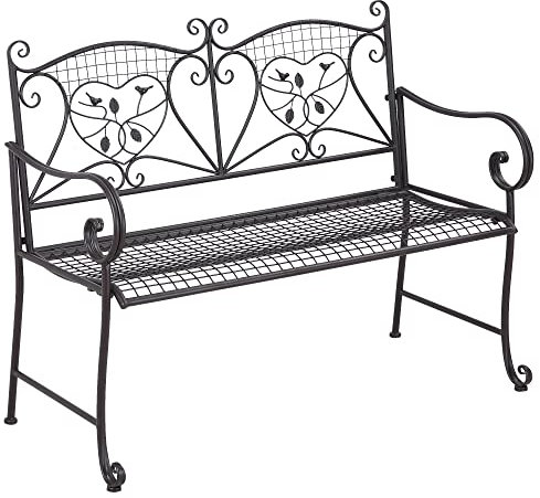 Outsunny Gartenbank 2-Sitzer Parkbank Sitzbank mit Rückenlehne bis 220 kg Gartenmöbel wetterfest Antik Metall Kaffee 114 x 53,5 x 91 cm