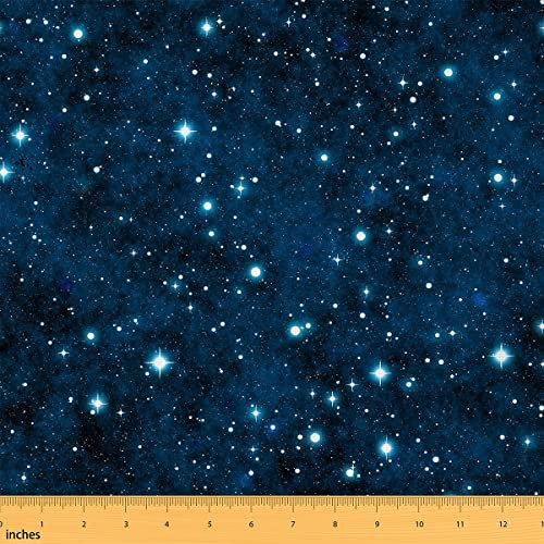 Galaxy Möbelstoff Meterware Weltraum Sternenhimmel Drinnen Draußen Stoff Meterware Universum Funkeln Sterne Dekorstoff für Polsterung und Heimwerker Nähprojekte 920 x 150 (HxB) Blau