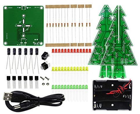 7 Color Christmas Tree DIY Kits Light Flash LED Circuit Solder 3D Christmas Trees Xmas LED Colorful LED kit,Soldering Practice Electronic Assemble Kit