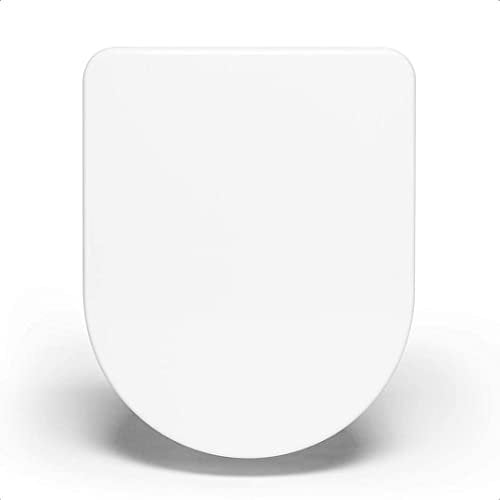 D Shape White Soft Close Toilet Seat, Soft Close Toilet Seat for Easy Cleaning, Top Fixing Stainless Steel Hinges Toilet Seats (42 * 33.5)