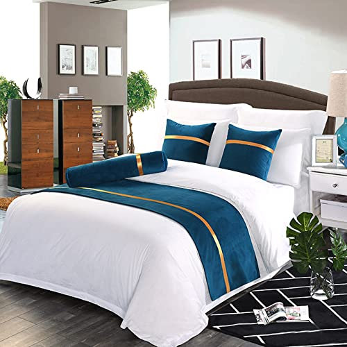 TTiiLoe Chemin de lit à rayures pour pied de lit, couvre-lit, écharpe décorative pour chambre d'hôtel, bleu, 50 x 210 cm pour lit de 1,5 m