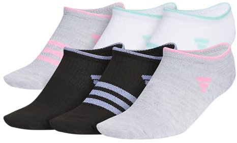 adidas Superlite 3.0 Lot de 6 paires de chaussettes athlétiques pour filles et enfants - Profil bas - Amortissement ciblé et compression de l'arc - Blanc/brillant Energy Aqua/Rose brillant - Medium -