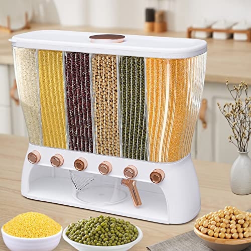 Dispensador de cereales 6 en 1 para cocina, recipiente para alimentos secos divididos, almacenamiento de cereales para granos, nueces, cereales