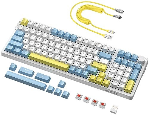 AJAZZ AK992 Tastiera da gaming wireless hotswap,Tri-Mode 2.4G/BT5.0/Wired,cavo a spirale USB C,RGB programmabile,copritasti PBT,manopola del volume,batteria da 4000mAh(Interruttore Rosso)