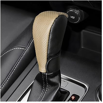 JNNJ Auto Schaltknauf Abdeckung, Rutschfest Schaltknauf Abdeckung Hülse Bewahrung, Auto Leder Schalthebel Schaltknauf Knopf Abdeckung, Auto Zubehör(Schwarz/Beige)