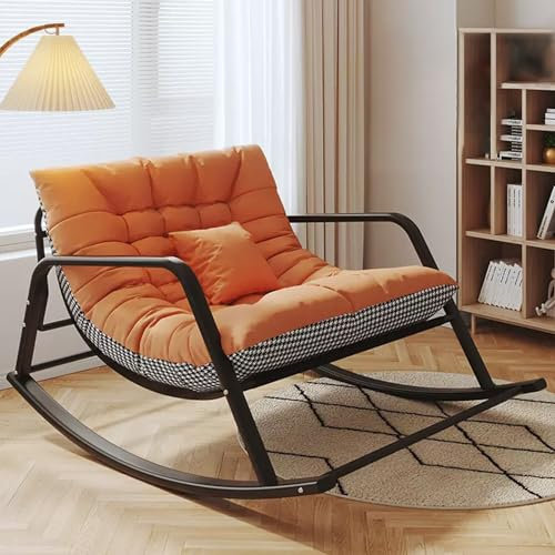 Doppelt Komfortabel Schlafzimmer Schaukelstuhl mit Gepolstert, Atmungsaktiv Wohnzimmer Rocking Chair Mit Armlehnen, Draussen Gartenliege, Modern relaxsessel, Ergonomiestuhl ( Color : Orange plaid+blac