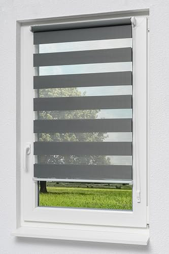 LYSEL Qualitätsdoppelrollo mit Klemmträgern (B x H) 70cm x 150cm in grau/anthrazit, zum Klemmen und Schrauben
