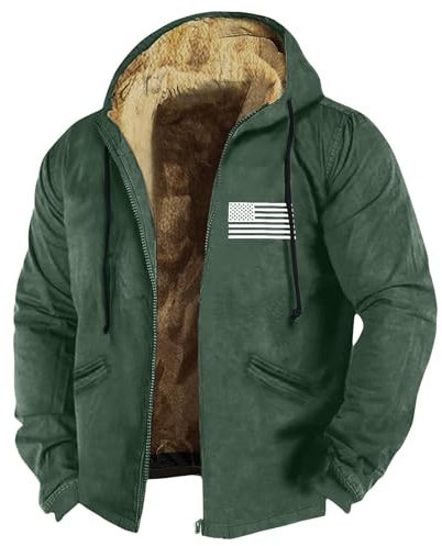Rain Poncho, Men's Solid Color Flag Print Jacket Spring And Autumn Casual Trend Zipper Hooded Jacket Windbreaker Damen Wasserdichte Regenjacke Gefüttert Mit Bauchtasche Winter (4XL, Dark Green)