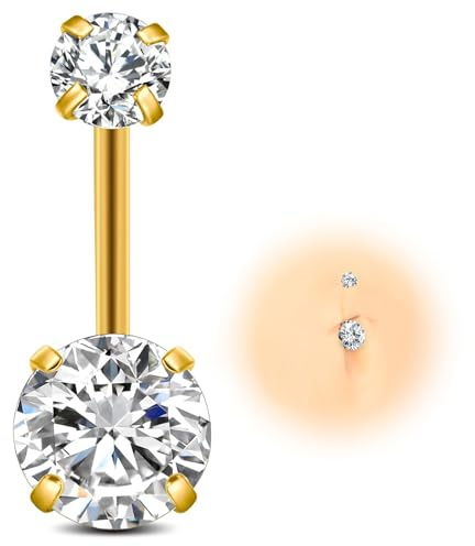 ESHIONER G23 Titan Bauchnabelpiercing Gold Bauchpiercing Stablänge Bauchnabel Piercing Belly Piercing Kurzer Stab Langer Stab Rot Rosa Blau Lila Bunt Bauchnabel Schmuck damen 14G 10MM