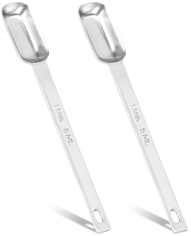2Pcs 1 Teaspoon Stainless Steel Single Measuring Spoon 5 ml Teaspoon Rectangular Individual Measuring Spoons (1Tsp | 5 ML | 5 cc | 1/3 Tablespoon)
