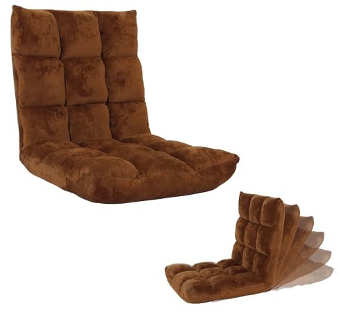 Mendler Bodensessel HWC-N43, Relaxsessel Bodenkissen Klappsessel 6 Relaxpositionen, stabiles Gestell Samt - Dunkelbraun