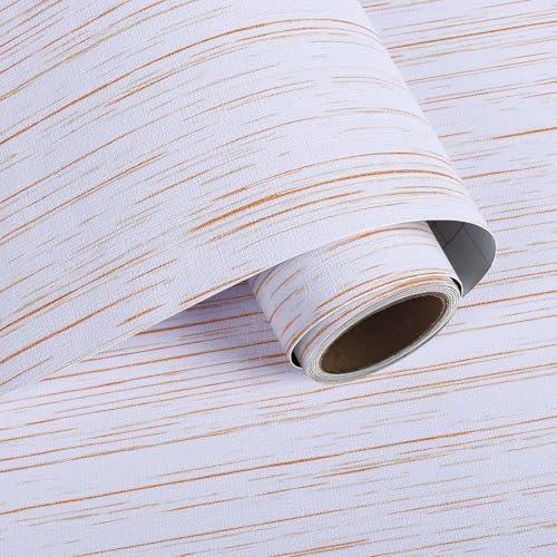 VaryPaper White Gold Faux Grasscloth Wallpaper Self Adhesive Textured Fabric Contact Paper 40cmx200cm White Sticky Back Plastic Stick on Wallpaper for Living Room Bedroom Furniture Wrap Lining Paper