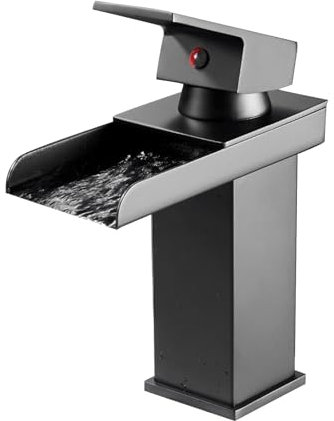 Robinet Cascade Salle de Bain Robinet de Lavabo Robinets de Lavabo Cascade Mitigeurs à Large Bouche Salle de Bains Chaude Et Froide En Acier Inoxydable Robinet à Levier Unique Noir Court