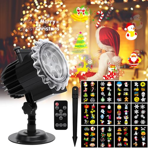 Outdoor Christmas Projector Lights - 12 HD Slides LED with Remote Control, IP65 Waterproof, Indoor/Outdoor for Xmas & New Year