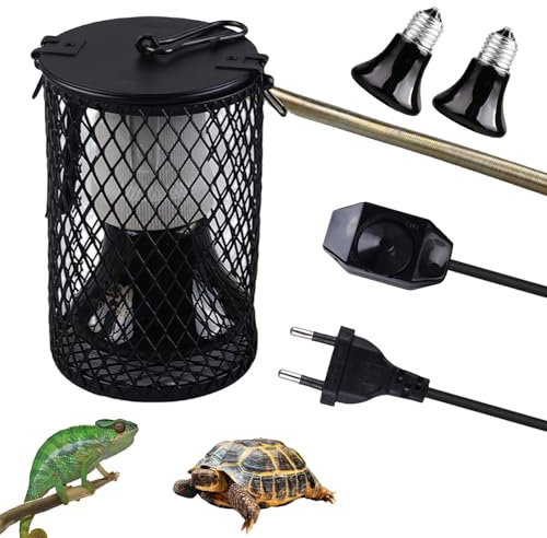 WIYETY Lampes chauffantes pour reptiles avec panier de protection : 2 pièces 75 W + 100 W E27 Lampe chauffante en céramique pour reptiles avec variateur d'intensité pour tortue, serpent, lézard,
