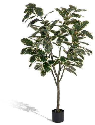 Fun Memories Artificial Rubber Tree Plant 5.3ft Tall Faux Tree with Pot Fake Tropical Plant Decorative House Plants Large Floor Plants Artificial Tree for Indoor/Outdoor Decor Housewarming Gift