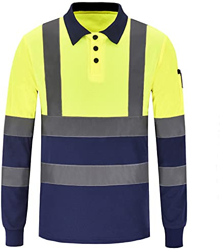 AYKRM Yellow Navy Hi Vis Viz Visibility Safety Work Polo Shirt Long sleeves hi vis Polo Shirt (XS-8XL)