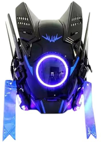 Cyberpunk Mask Halloween Cyberpunk Helmet with LED Light Futuristic Style Cyber Mask Punk Mask Techwear, Punk Mask