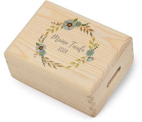 Lilletå ® Erinnerungsbox (001.09) Taufe - Blumenkranz - Erinnerungskiste Baby mit Hochwertigem Farbdruck - Baby Kind Erinnerungsbox Holz - Geschenk Geburt Mädchen Junge