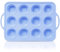 SUPER KITCHEN 12 Cup Regular Size Silicone Muffin Tray with Metal Frame, Silicone Cupcake Tray with Handle, Non Stick Yorkshire Pudding Tray, Silicone Muffin Moulds for Baking, Muffin Tin, Blue