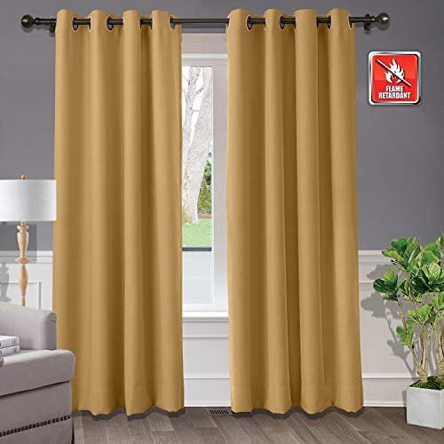 Feuerfeste, schwer entflammbare, wärmeisolierte Verdunkelungsvorhänge mit bronzefarbenen Ösen, für Zuhause, Büro, Hotel, Schule, Kino, Krankenhaus, Eiche, 254 x 259 cm (B x L), 1 Vorhang