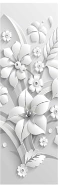 Adesivi per frigorifero per coprire porte piene 3D Fiori bianchi autoadesiva adesivo per porta del frigorifero adesivo professionale in vinile 60 x 180 cm