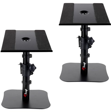 Desktop Speaker Stand Pair, Monitor Speaker Stand, 22.5 x 24cm Metal Tray at +10° to -10° Tilt Angle, Flat Base Compatible with Any Desk, Ideal for 5 to 7 inch Studio Monitor, Bookshelf Speaker