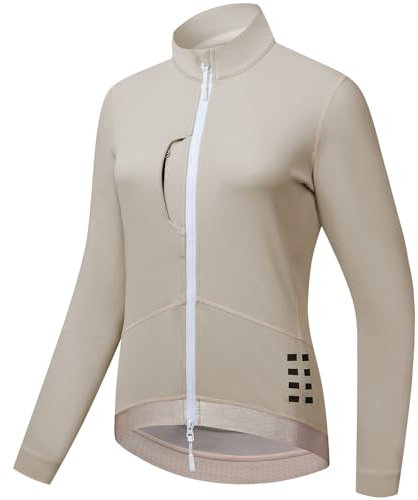 EFGETD Fahrradjacke Damen Winter Winddicht Thermo Fleece Mantel Reflektierend Langarm Radjacke Laufjacke zum Radfahren, Klettern, Wandern(Beige,S)