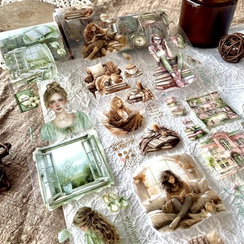MisKepaa 3 Rolls PET Washi Tape Set, Transparent Tapes, People Scrapbook Stickers for Scrapbooking Zubehör, Junk Journaling, Bullet Journal, DIY Crafts, Painting (Reading Time 2)
