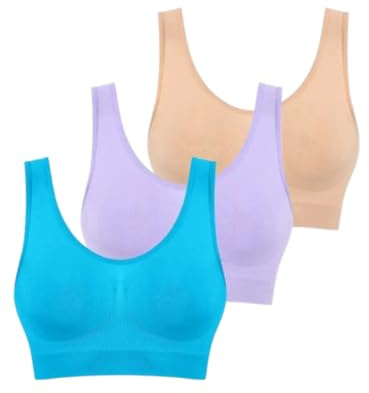 Boolavard 3PCS/Set Seamless Bras for Women Unwired Brassiere No Pads Crop Top Soft Sports Tank Bras Female Sexy Lingerie Vest (UK, Alpha, 3XL, Regular, Regular, Aqua Lilac Beige)