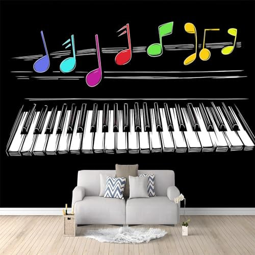 Fotomurales 3D Notas De Piano 200x140 cm Papel Pintado Fotográfico, Decoración De la Pared Murales para Salón, Dormitorio, Habitación para Niños, Pared de TV
