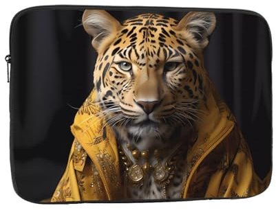 KVCBUYK Leopard in a Leather Jacket Prints tragbare Laptop-Hülle 10 Zoll (25,4 cm), ideal für Männer und Frauen, Geschäftsreisen und Büro